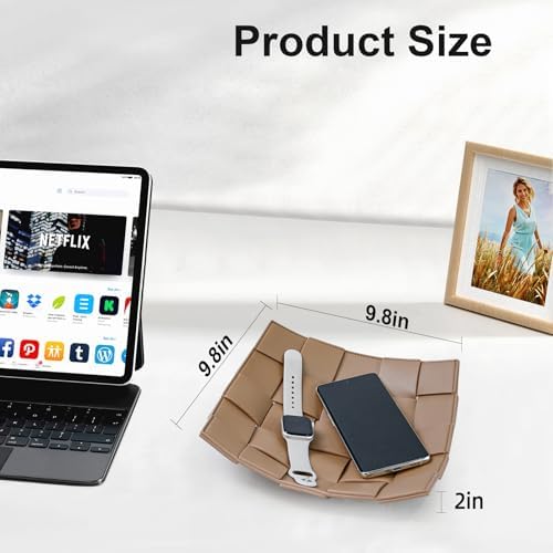 Valet Tray PU Leather Key Holder Bowl for Men and Women Entryway Table Nightstand Catchall Storage Organizer Tray for Wallet, Keys, Jewelry, Coins - Coffee, 9.8" L x 9.8" W x 2" H - Image 5
