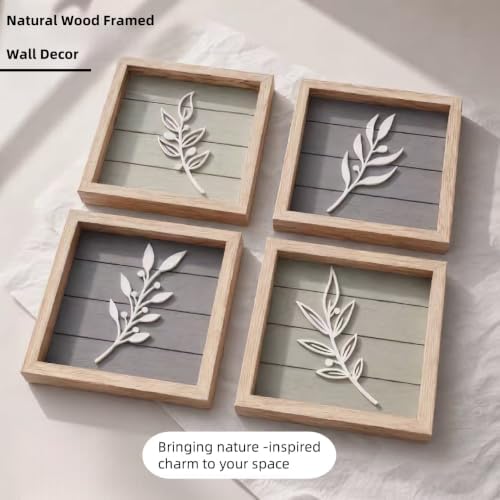 Framed 3D Bathroom Wall Art Decor, Set of 4 Leaf Plant Textured Boho Wall Art, Lightweight Farmhouse Botanical Wall Decor for Bedroom, Living Room, Bathroom or Office(7"X7" Neutral Colors) - Image 6