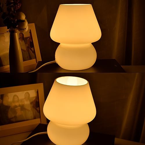 BSOD Mushroom Lamp,Vintage Glass Mushroom Bedside Table Lamps Yellow Murano Style Small Nightstand Desklamp Swirl Light for Home Decor, Dining, Living, Bedroom, Gift (Bright Yellow) - Image 2