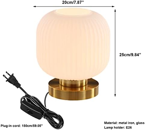 mid Century Modern Table lamp Gold Desk lamp White Ribbed Glass Shade Globe Table lamp nightstand lamp Small Table lamp for Bedside end Table Bedroom Living Room Office - Image 6