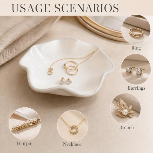 Ceramic Jewelry Tray, Lotus Leaf Ring Dish, Trinket tray Necklace Earrings small jewelry dish, Decorative Bowl for Dresser and Nightstand, Key Tray for Entryway, Gifts for Women White - Image 4