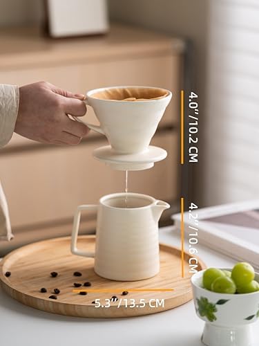 Pour Over Coffee Maker,Ceramic Coffee Maker With 40 pcs Paper Filter，15oz/450ml Pour Over Coffee Dripper (White, V02) - Image 2