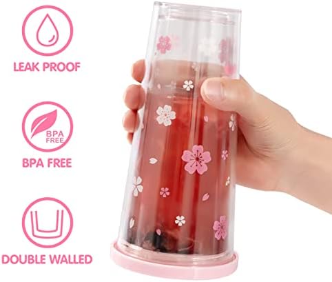 Reusable Plastic Boba Cup With Lids And Straws, 24Oz/700ml Smoothie Cups, Iced Coffee Cup, Leakproof Kawaii Cup, Boba Tumbler With Boba Reusable Straw,Double Wall Clear Bubble Tea Cup - Image 3