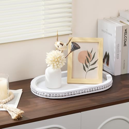 Decorative Oval White Wood Tray, Tray Decor for Coffee Table - Image 5