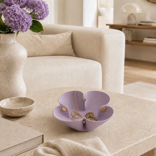 Grained Faux Leather Flower Shaped Valet Tray, Taro Purple - Image 6