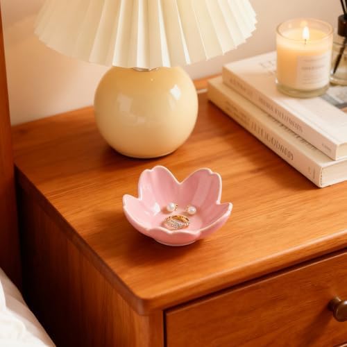 Samchilderlan Pink Flower Ring Dish Ceramic Jewelry Tray Small Trinket Dish - Image 4