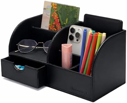 UnionBasic Desk Organizer - Multifunctional Leather Desktop Pen Holder Storage Box - Business Card/Pen/Pencil/Mobile Phone/Stationery Holder, Black by UnionBasic
