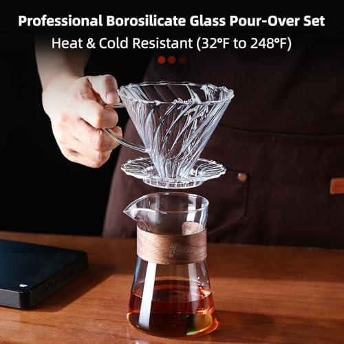 Bincoo Glass Pour Over Coffee Maker Set, All-Glass Borosilicate V-shape 60° Cone Dripper & 500ml Coffee Carafe Server, V-shape 60° Cone Drip Brewer with 50 V02 Filters - Image 4