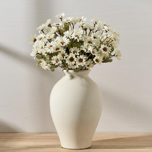 SIDUCAL Ceramic Vintage Flower Vase | 9 Inch Large Pottery Rustic Farmhouse Boho Vase for Home Decor, Table, Living Room, Bathroom, Coffee Desk, Shelf, Mantel Decoration, Wedding, White - Image 4