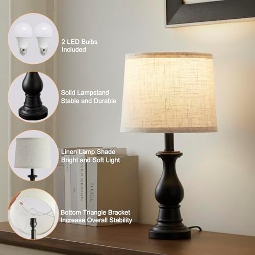 Table Lamps Set of 2, 18.5" Vintage Bedside Lamps for Bedroom Living Room - Image 3