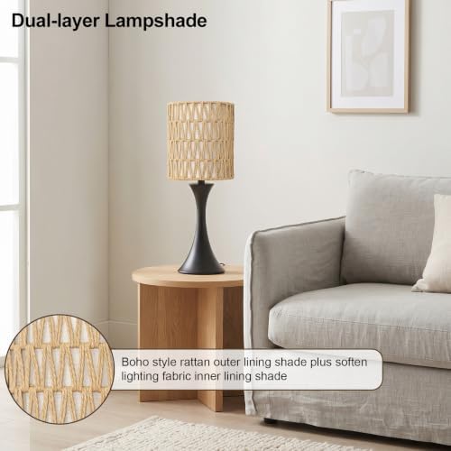 Rattan Table Lamp, 3 Way Touch Control Bedside Lamp with Dual-Layer Shade - Image 5