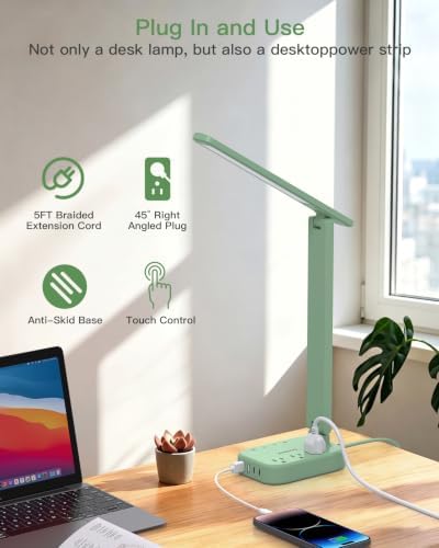 LED Desk Lamp Power Strip with 4 USB 3 Outlets, Dorm Room Essentials, Green - Image 6