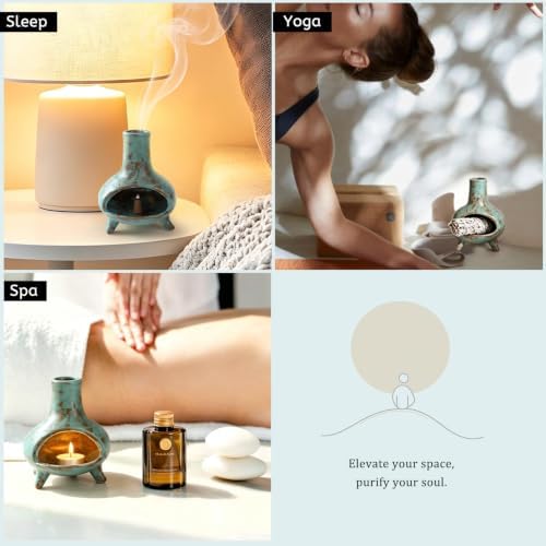 JOYWING Palo Santo Holder Handmade Ceramic Incense Burner for Sage Bundles and Incense Cones Meditation Accessories for Mindfulness Yoga Home Decor Spiritual Gifts(Patina) - Image 6