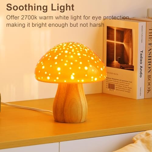 BOHON Mushroom Lamp Ceramic Bedside Table Lamp for Bedroom Orange - Image 5