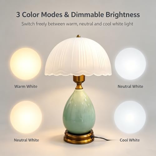 Vintage Ceramic Table Lamp, Green, 15" - Image 3
