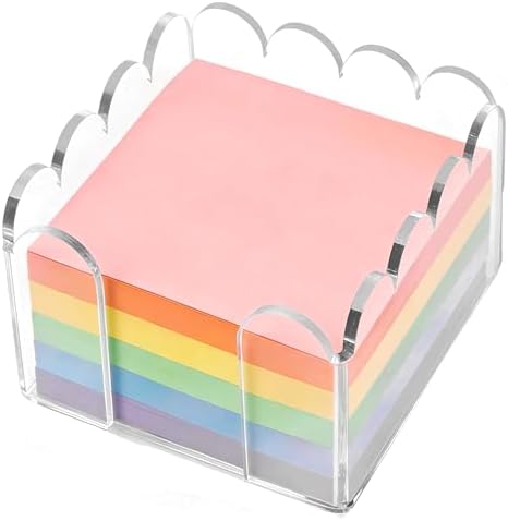 3x3 Inch Scalloped Acrylic Sticky Note Holder, Clear Cute Post It Note Dispenser, Notepad Holder with Wave Design, Thick Acrylic Desk Organizer for Office, Home, Dorm, Classroom by Unknown