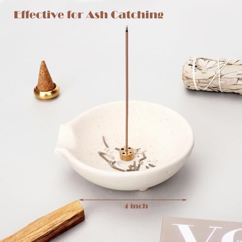 Incense Holder for Sticks Cones Tealight Candles Bricks Sage Palo Santo Multifunctional Incense Burner Bowl with Brass Holders Ceramic Incense Stick Holder with Ash Catcher - Image 6