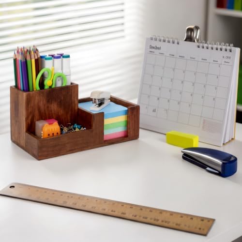 Maitys Wood Pen Holder Wooden Desk Organizer 3 Compartments Office Supply Organizer with Pencil Holder Paperclip Storage Sticky Note Rack Desk Organizers Ideal Gift for Class Home Office - Image 5