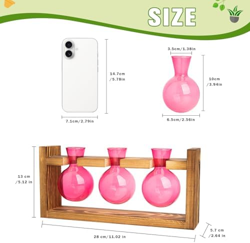 XXXFLOWER Plant Terrarium Jar Propagation Station Stand 3 Pink Bulb Vases - Image 2