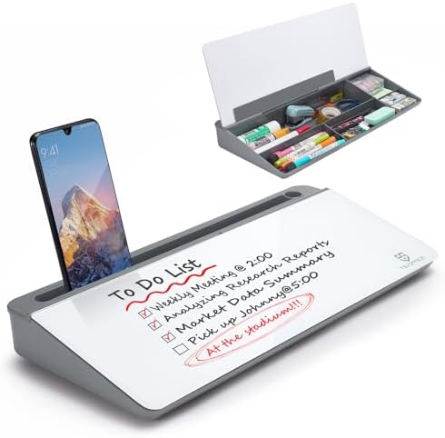 Small Desktop Glass Whiteboard Dry-Erase-Board - Computer Keyboard Stand White Board Surface Pad with Drawer, Desk Organizers with Accessories for Office, Home, School Supplies - Grey by TSJOFFICE-WipeCleanThinkGreenWorkSmart
