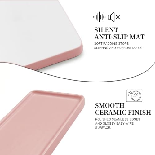 8″ x 3.7″ Ceramic Vanity Tray, Decorative Rectangular Organizer for Bathroom Countertop, Dresser Top, Kitchen & Bathtub, for Soap, Perfume, Candle, Jewelry & Cosmetics (Pink) - Image 4