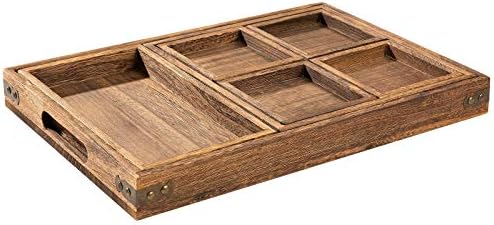 Yangbaga Rustic Wooden Serving Trays with Handle - Set of 7 Rectangular Platters for Entertaining, Breakfast, Coffee Table, Home Decor - Image 3