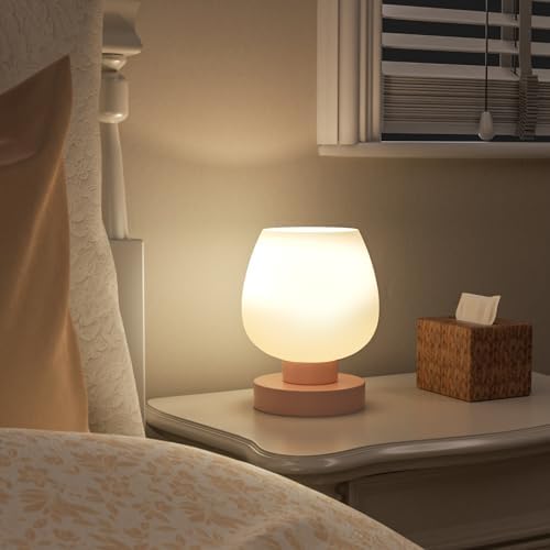 Seealle Pink Touch Table Lamp for Nightstand - Small Bedside Lamp for Bedroom Living Room Night Stands, Desk Lamp with White Glass Shade for Small Spaces, 3 Way Dimmable, LED Bulbs - Image 5