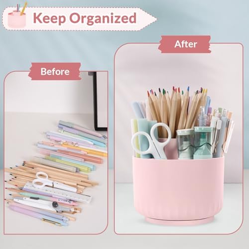 SKYDUE Makeup Organizer, Rotating Pencil Pen Holder for Desk, Dual-Purpose Desk Organizer for Cosmetics & Pens, Makeup Brush Holder with 5 Slots, Pencil Cup for Office, Home - Image 5