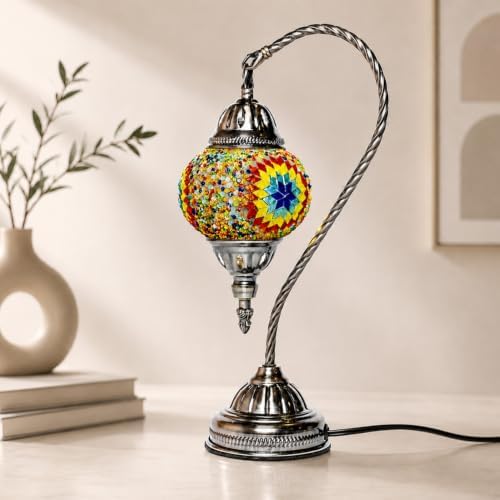 KRAFTSTORIES Turkish Mosaic Swan Neck Lamp Making Kit| DIY Colorful Glass Decorative Nightstand Table Light| Craft Kit |Make Your Own Lamp | Living Room Bedroom | Antique Bronze Base (Multicolor) - Image 2