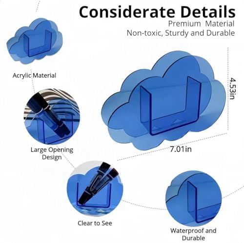 Aesthetic Cloud Pen Holder for Desk Cute Office Supplies Acrylic Cubicle Decor Kawaii Workspace Accessories Clear Makeup Organizer for Women Girls Pencil Cup Large Caddy for Home Office (Blue) - Image 7