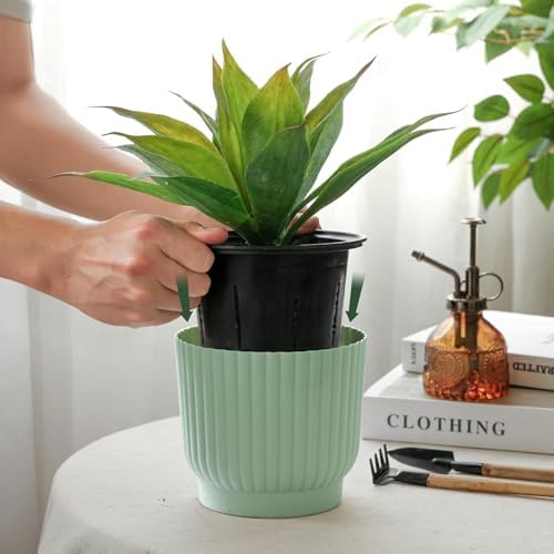 T4U Self Watering Pots for Indoor Plants, 6 Inch 6 Pack Planter Green - Image 2