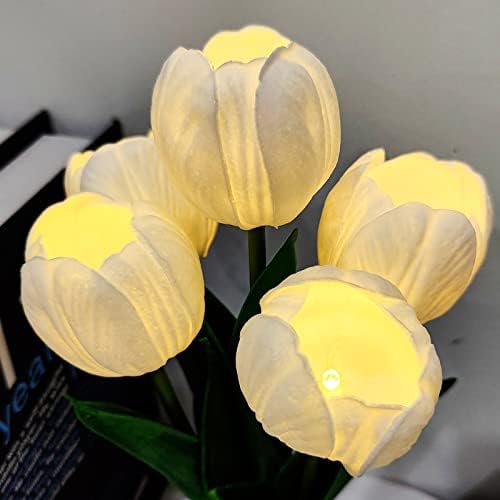 Flower Table Lamp Tulip Desk LED Night Light for Home Living Room Decor Artificial Flower with Vase Table Centerpieces for Birthday Holiday Party Wedding Room Decoration (White) - Image 2