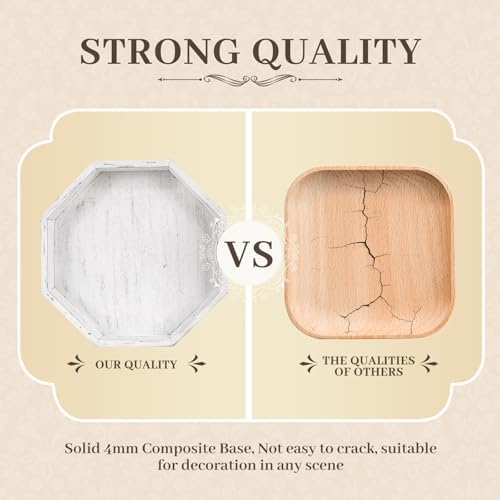 Wooden Decorative Tray, Small Serving Tray with Wood Bead, Farmhouse Big Tray for Ottoman, Countertop, Coffee Tabl, 13" x 13"x 1.6" (Retro White) - Image 6