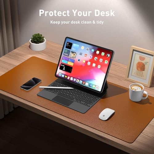 Aothia Leather Desk Pad Protector, Mouse Pad, Office Desk Mat, Non-Slip PU Leather Desk Blotter, Laptop Desk Pad, Waterproof Desk Writing Pad for Office and Home (48"x17",Brown) - Image 3
