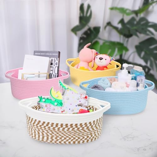 ABenkle Small Basket with Handles, Boho Decorative Rope Woven Dog Cat Toy Storage Bin Shelf Storage Organizer, Easter Christmas Gift Basket, 12"x8"x5" - Image 5