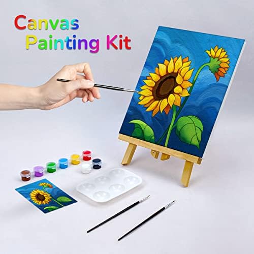 VOCHIC Canvas Painting Kit, 8x10 Pre Drawn Sunflower Art, 8 Acrylic Colors, 3 Brushes, Pallet, Adult Party Supplies - Image 2