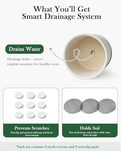 Ceramic Plant Pots, Set of 3, 4.3/5.6/6.9 Inch with Drainage - Image 4
