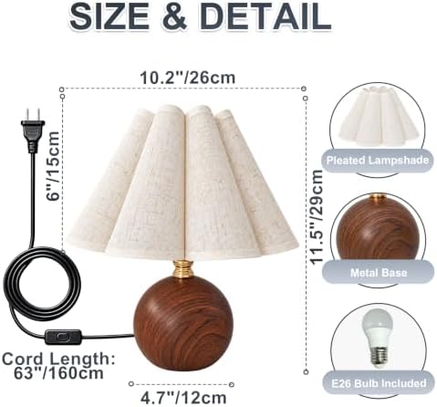 Small Vintage Table Lamp, 11.5'' Wood Grain Cute Mini Bedside Lamp - Image 4