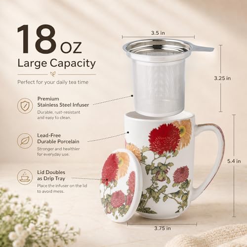 AmorArc Tea Cup With Infuser and Lid, 18oz Loose Leaf Tea Mug With Steeper - Image 3