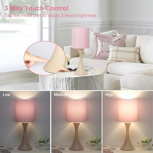 Touch Table Lamp, 3 Way Touch Control Desk Lamp, Small Pink Bedside Lamp - Image 3