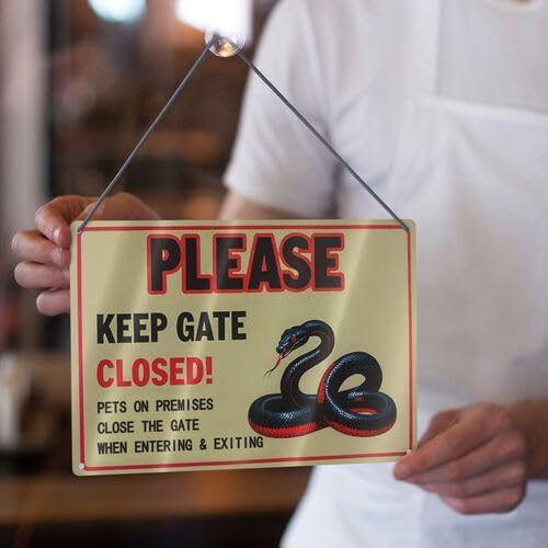 Vintage Metal Tin Sign - Keep Gate Closed Pets On Premises Warning Sign with Snake Graphic, Rustic 8x12 Inch Durable Wall Decor for Yard, Garage, Home Kitchen, Gate - Image 7