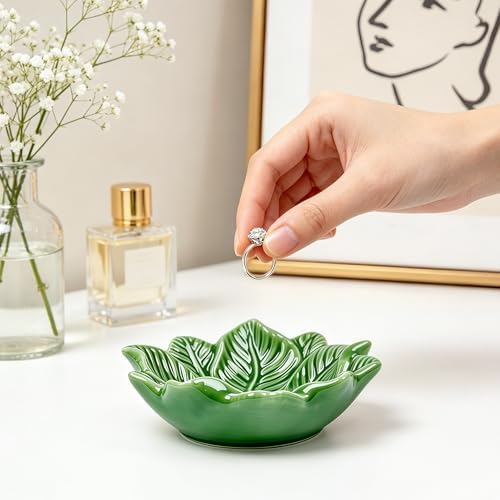 Green Leaf Jewelry Dish Ceramic Trinket Tray Birthday Gift for Women - Image 6