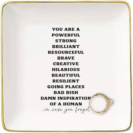 Meaningful Birthday Christmas Gift,Inspirational Quotes Gift-Affirmations Reminder Present-Positive Motivational Encouragement Present-Jewelry Tray Trinket Holder Ring Dish-You Are A Powerful Strong by NZY