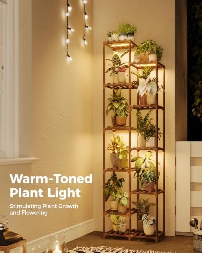 Bamworld Plant Stand with Grow Lights, 11 Tier Tall Large Wood Plant Shelf - Image 2
