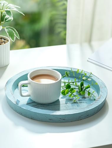 Hanobe Round Wood Candle Holder Tray, Ocean Blue Coastal Coffee Table Decor - Image 6