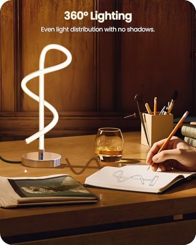 Modern LED Table Lamp, Bedside Lamp with 3 Color Temperatures, Adjustable Brightness, 360° LED Lighting Spiral Design, Sliver Desk Lamp, Spiral Lamp for Bedroom, Living Room, Office, S63TL05 - Image 2