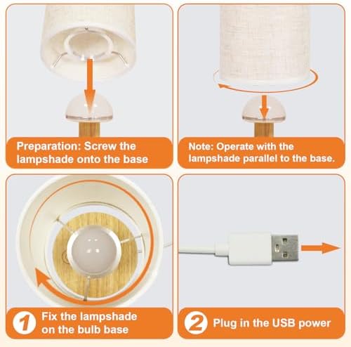 Small Touch Table Lamp with Stepless Dimming&USB Plug,Natural Round Wood Base&Linen Fabric Shade |Soft Ambient Warm Night Light|Minimalist Boho Bedside Lamp for Bedroom,Nightstand,Nursery,Kitchen,Dorm - Image 6