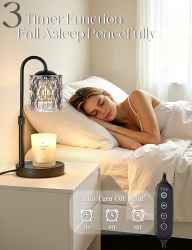 Briever Dimmable Candle Warmer Lamp with Timer, Height Adjustable Electric Candle Wax Warmer, Birthday Gifts for Women Mom, House Warming Gifts New Home Decor, Solid Wood Base, Black Gray Glass - Image 2