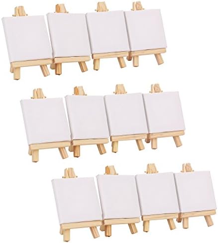 Tosnail 12 Packs Mini Canvas and Easel Set, Art Easel Stand with Canvas Set Tabletop Wooden Display Stand and Canvas Panels for Artist, Students, Adults, Kids Painting by Tosnail