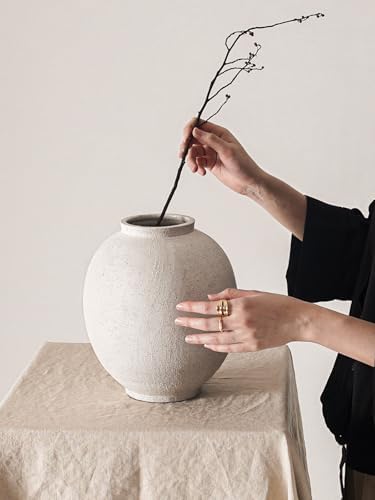 Large White Ceramic Vase - 9.8 Inch Rustic Farmhouse Flower Vase for Home Decor, Minimalist Tall Vases for Living Room, Table, Bathroom, Holiday & Weddings (Sandstone White) - Image 4